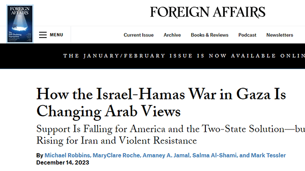 《外交》foreign affairs：巴以加沙战争如何改变阿拉伯人对中美俄及地区国家的看法